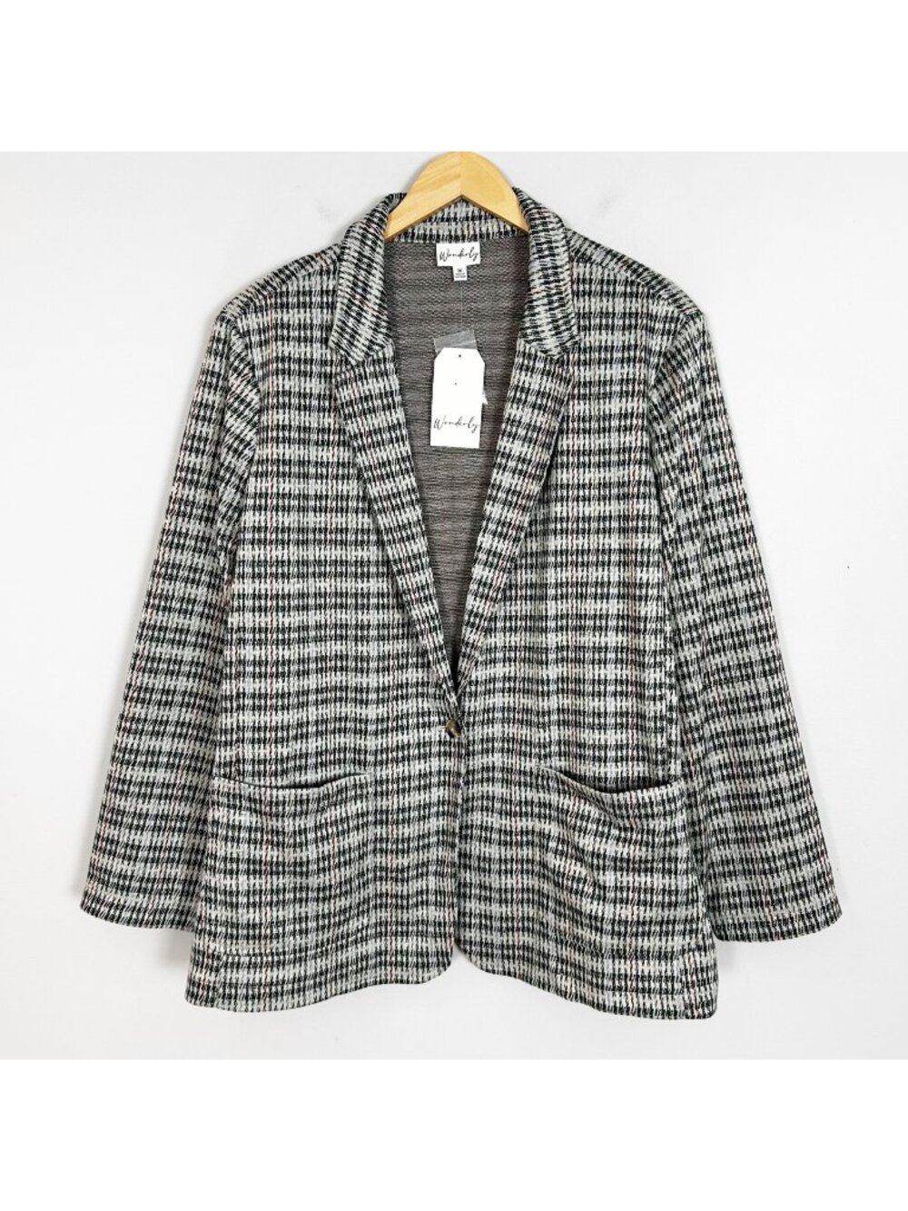 NEW Wonderly Green Houndstooth Patterned Knit Blazer Jacket Size 3X Women's